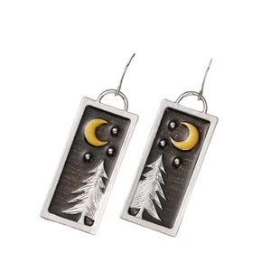 Vintage Boho Pendant Nighttime Forest Earrings